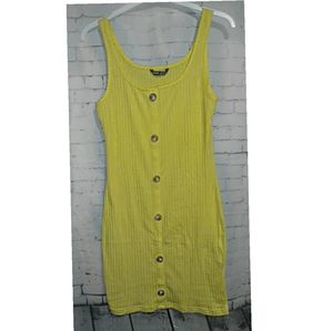 Yellow Botton front Rib-Knit bodycon dress